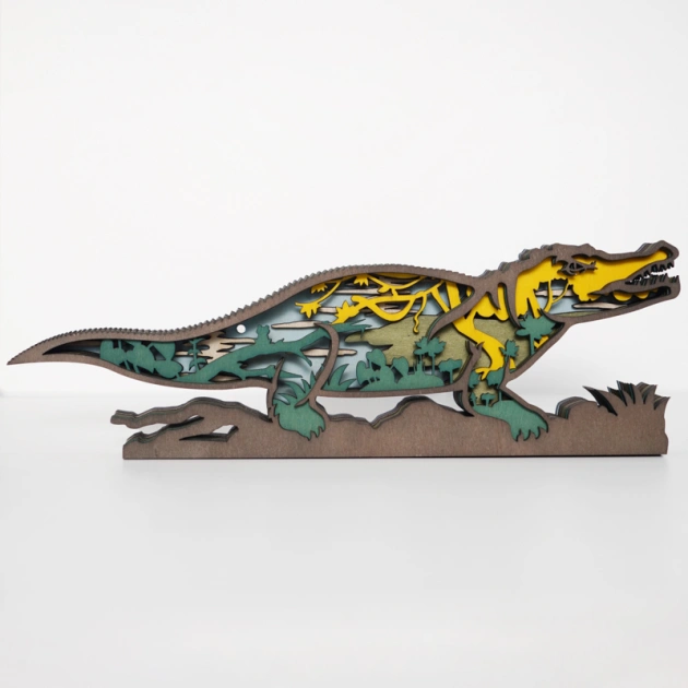 Porosus Crocodylus Wooden Night Light,Great Gift For The Outdoor Explorer, Husband, Father