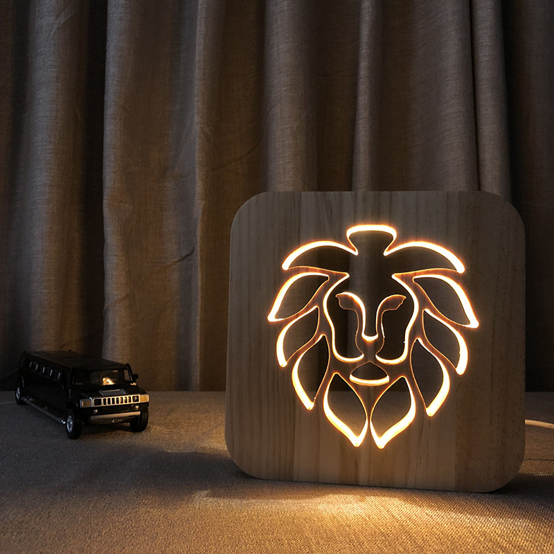 Lion Wooden Frame Night Light