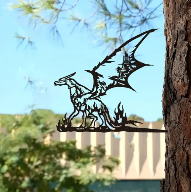 Garden Decor Art - Metal Dragon Cardinal Silhouettes Lawn Ornaments, Festival Decorations