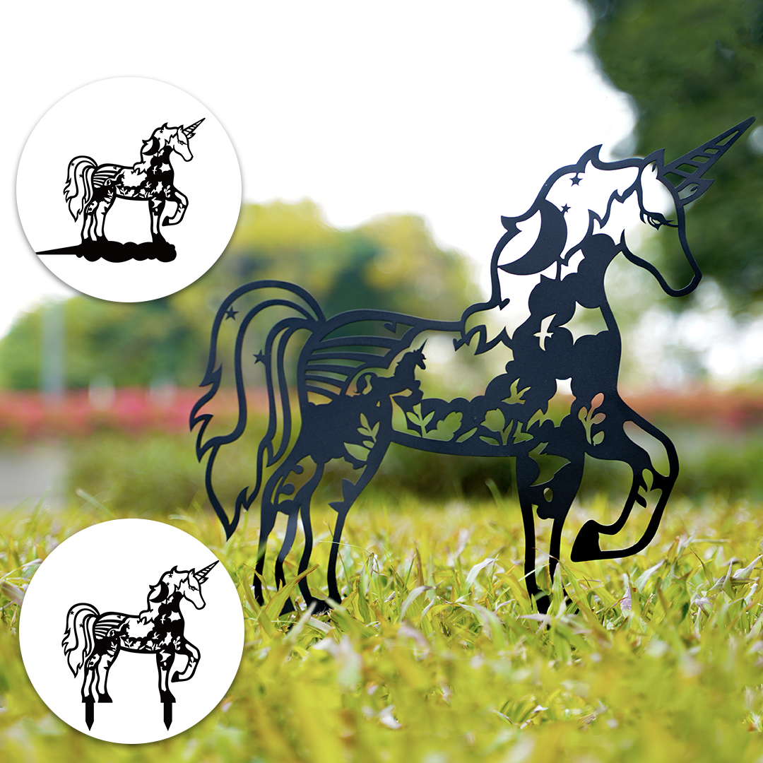 Garden Decor Art - Metal Unicorn Cardinal Silhouettes Lawn Ornaments, Festival Decorations