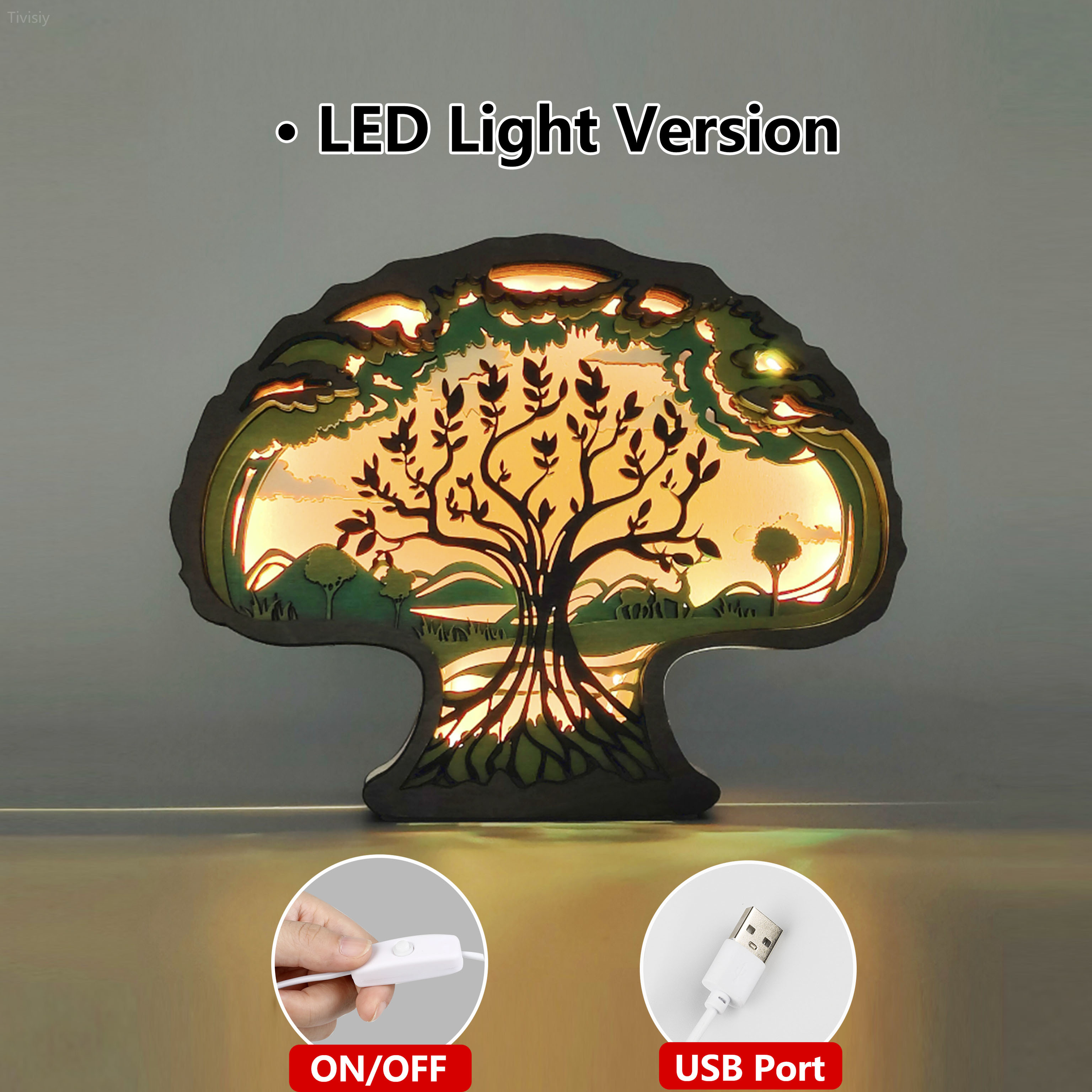 Tree Of Life 3D Wooden Carving,Suitable for Home Decoration,Holiday Gift,Art Night Light
