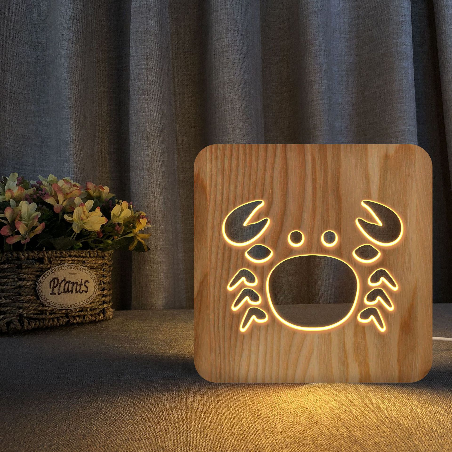 Crab Wood Frame Night Light