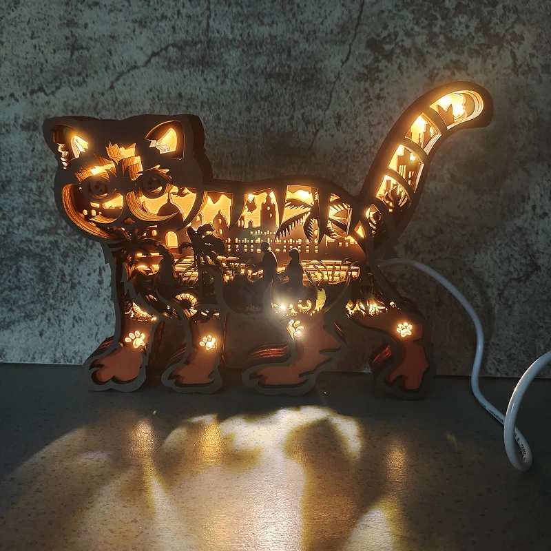 Garfield Wooden Night Light, for Home Desktop & Room Wall Decor, Gift for Wife and Kids